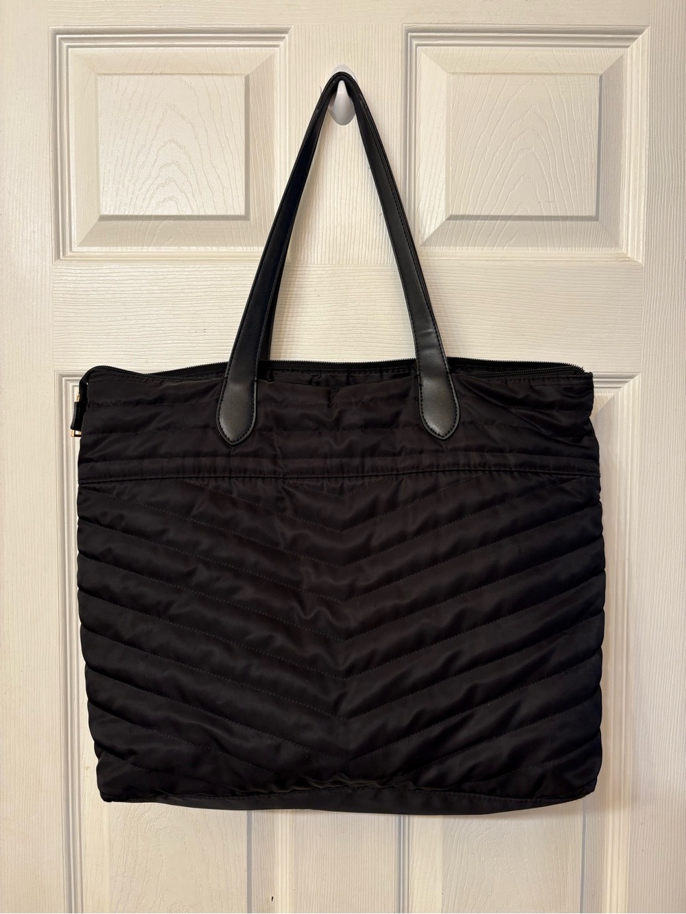 a new day Black Quilted Tote Bag with Shoulder Straps
